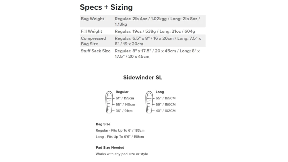 Big Agnes Sidewinder SL 35 650 Down Sleeping Bag - Image 6